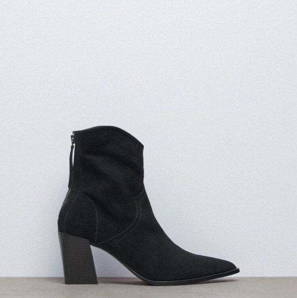 Zara Woman Cowboy Suede Leather Heeled boots Sz-9 - Picture 5 of 10